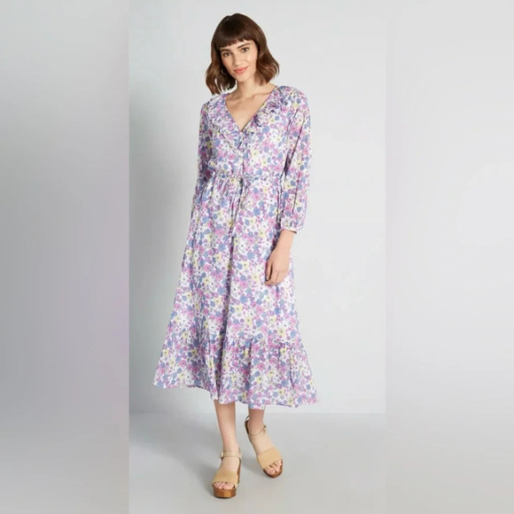 Modcloth Ruffling for Flowers Floral Midi Prairie Dress Size 6 - Picture 1 of 14